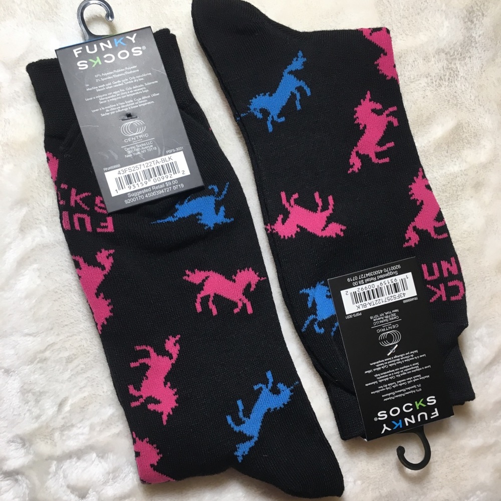 3/$20 NWT Unicorn print Funky Socks pink blue fun - Picture 3 of 4